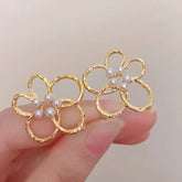 Hollow-out Flower Earrings Gold-plated Copper based