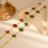 Square and round four-leaf clover titanium steel 18k gold bracelet