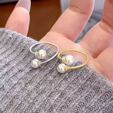 Double Pearl Design S925 Sterling Silver Ring