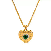 Love Heart With Green Diamond Necklace Plated with 18K Gold
