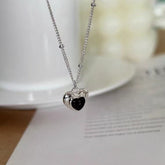 Black Agate Heart Shaped S925 Sterling Silver Necklace