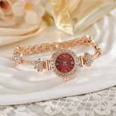 Fully diamond-encrusted small round head six-petal flower watch
