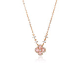 Pink Four-leaf Clover Necklace Set with 5A Zircon