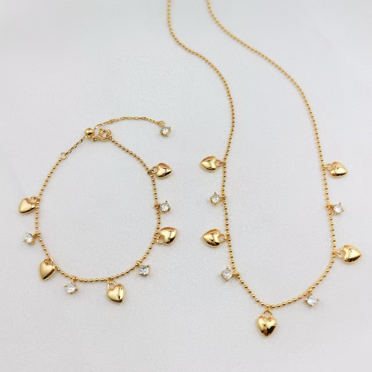 Love Heart Shining Zircon Necklace & Bracelet SET