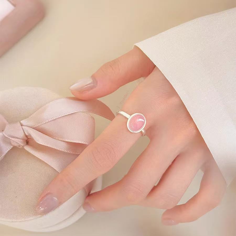 Natural Pink Chalcedony S925 Sterling Silver Ring