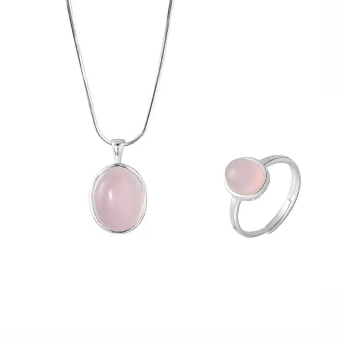 Natural Pink Chalcedony S925 Sterling Silver SET