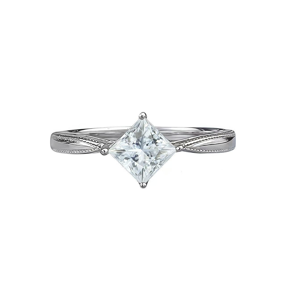 Square Design S925 Sterling Silver Ring Set with 5A Zircon