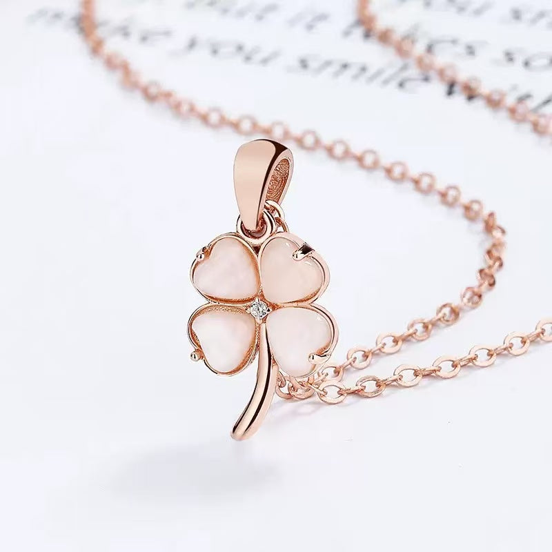 S925 Sterling Silver Four Leaf Clover Cat¡®s Eye Necklace