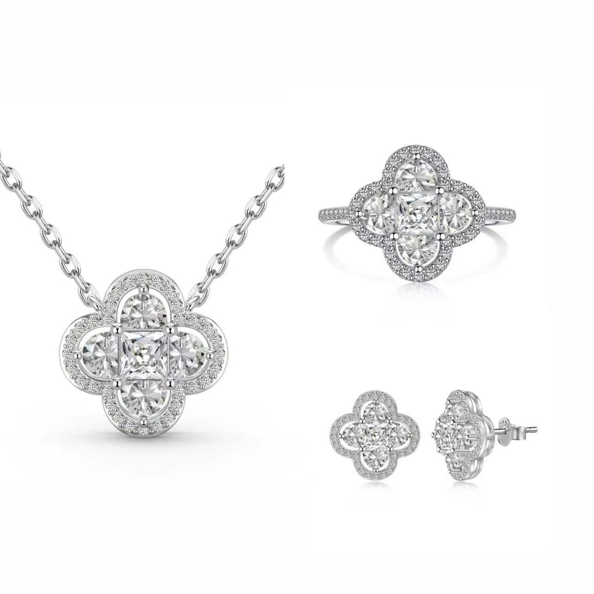 Silver Four-leaf Clover SET