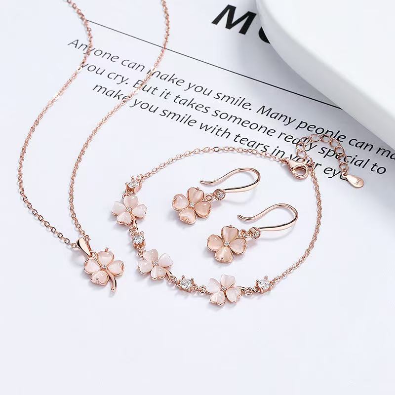 Rose Gold Four Leaf Clover Cat's Eye SET